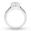 Thumbnail Image 1 of Previously Owned Black/White Diamond Engagement Ring 3/4 ct tw Princess-cut 14K White Gold - Size 4.25