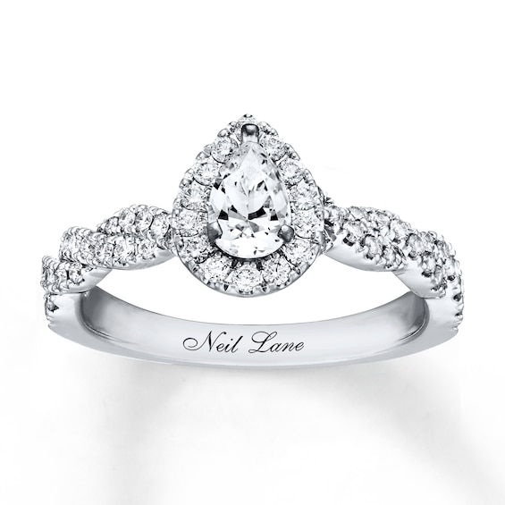 Previously Owned Neil Lane Engagement Ring 3/4 ct tw Pear & Round-cut Diamonds 14K White Gold - Size 8.5
