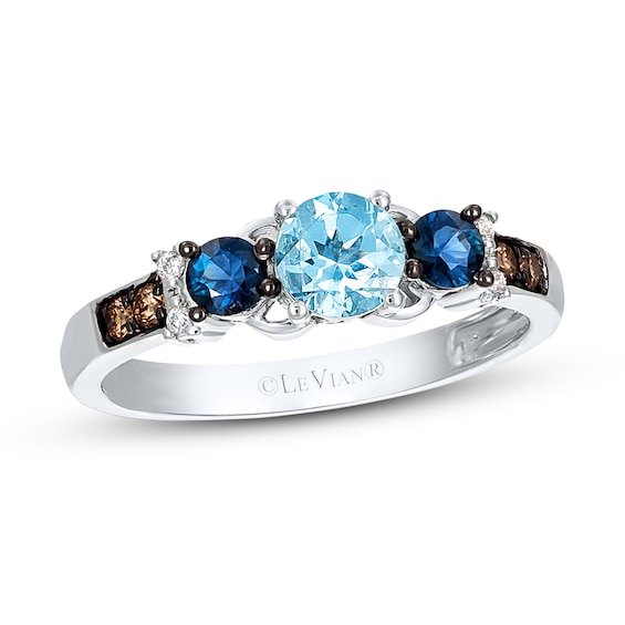 Previously Owned Le Vian Aquamarine Ring 1/10 ct tw Round-cut Diamonds 14K Vanilla Gold - Size 10