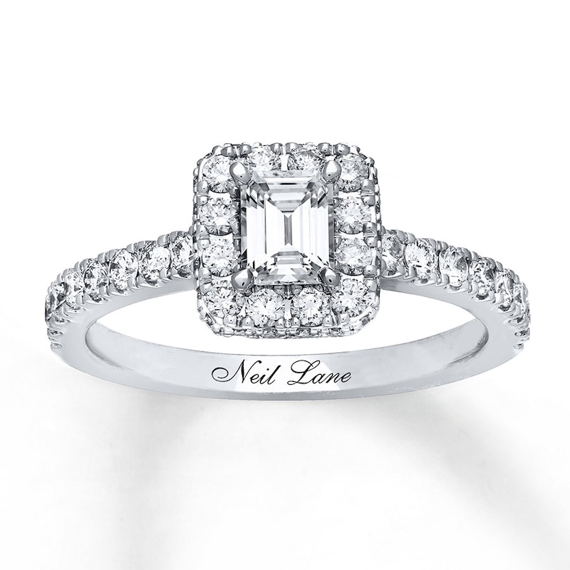 Previously Owned Neil Lane Engagement Ring 1 ct tw Emerald & Round-cut Diamonds 14K White Gold - Size 5.5