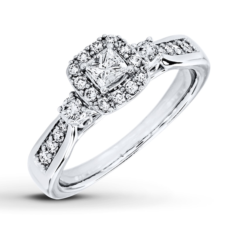 Main Image 1 of Previously Owned Diamond Engagement Ring 1/2 ct tw Princess & Round-cut 14K White Gold - Size 11.75