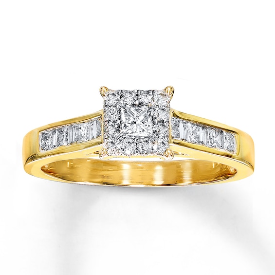 Previously Owned Diamond Engagement Ring 5/8 ct tw Princess, Baguette & Round-cut 14K Yellow Gold - Size 9
