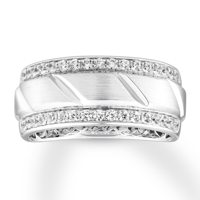 Previously Owned Men's Diamond Wedding Band 1/2 ct tw Round-cut 10K White Gold - Size 13.25