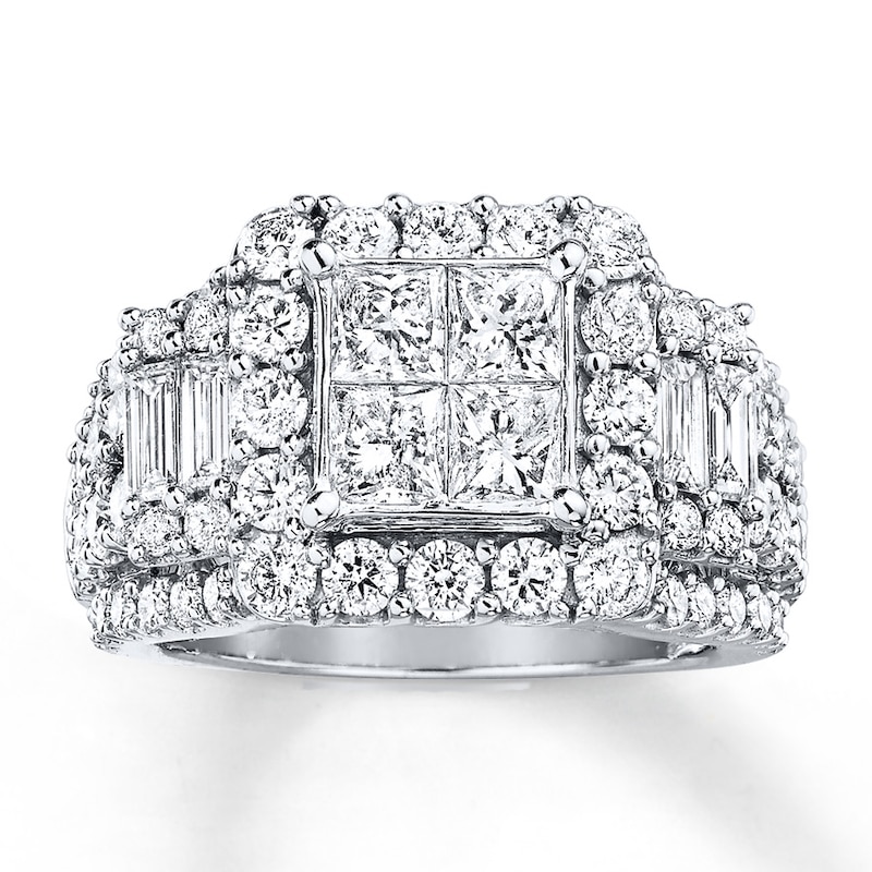 Main Image 1 of Previously Owned Engagement Ring 3-1/2 ct tw Princess, Baguette & Round-cut Diamonds 14K White Gold - Size 10.5