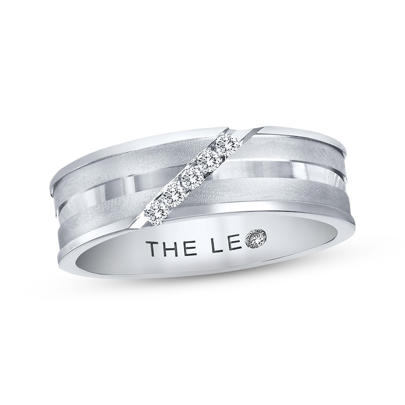 Main Image 1 of Previously Owned THE LEO Diamond Men's Wedding Band 1/10 ct tw Round-cut 14K White Gold