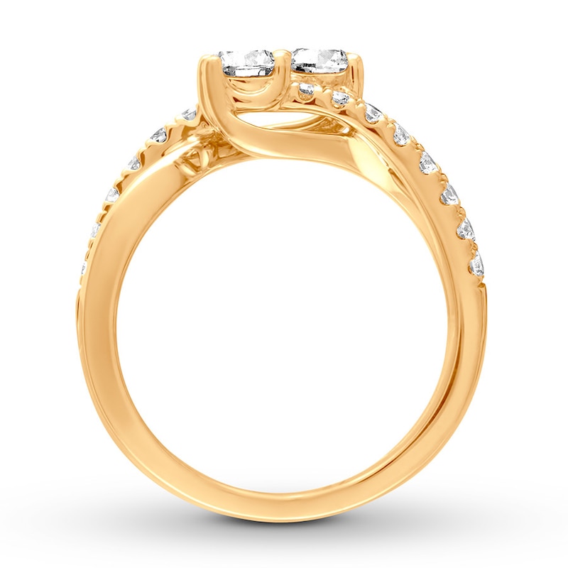 Main Image 3 of Previously Owned Ever Us Two-Stone Diamond Anniversary Ring 1 ct tw Round-cut 14K Yellow Gold - Size 10