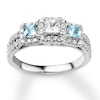 Thumbnail Image 3 of Previously Owned Aquamarine Engagement Ring 5/8 ct tw Princess & Round-cut Diamonds 14K White Gold