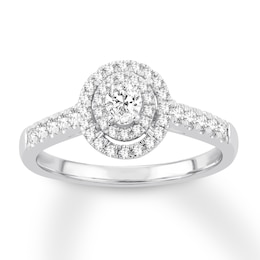 Previously Owned Diamond Engagement Ring 1/2 ct tw Oval & Round-cut 14K White Gold