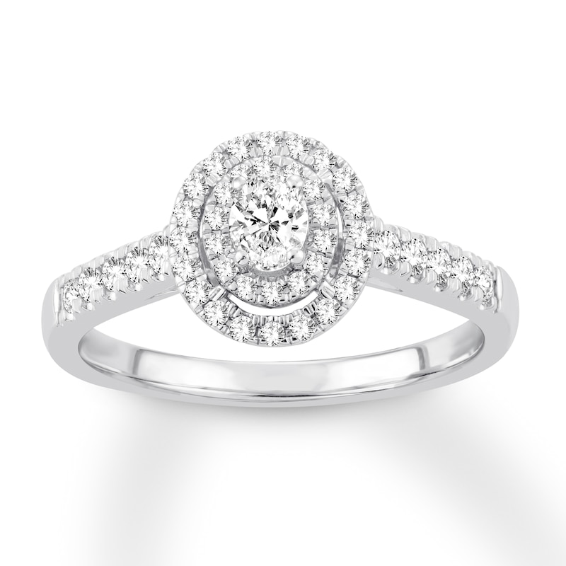 Main Image 1 of Previously Owned Diamond Engagement Ring 1/2 ct tw Oval & Round-cut 14K White Gold