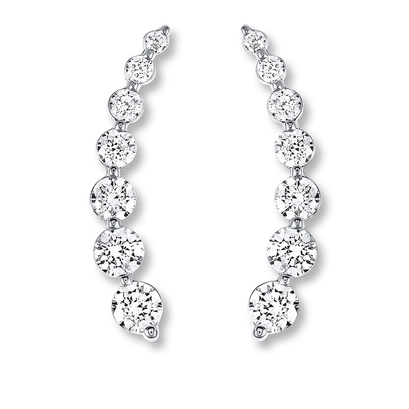 Main Image 2 of Previously Owned THE LEO Diamond Climber Earrings 1-1/5 carats twt 14K White Gold