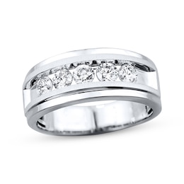 Previously Owned Men's Wedding Band 1 ct tw Round-cut Diamonds 10K White Gold