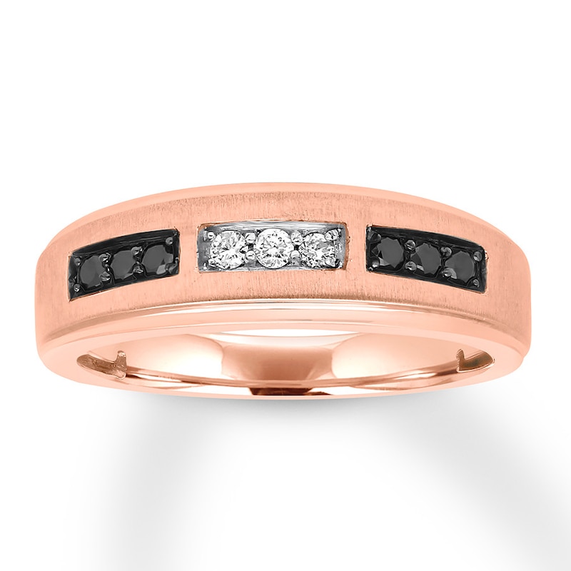 Main Image 1 of Previously Owned Men's Black & White Diamond Wedding Band 1/4 ct tw Round-cut 10K Rose Gold