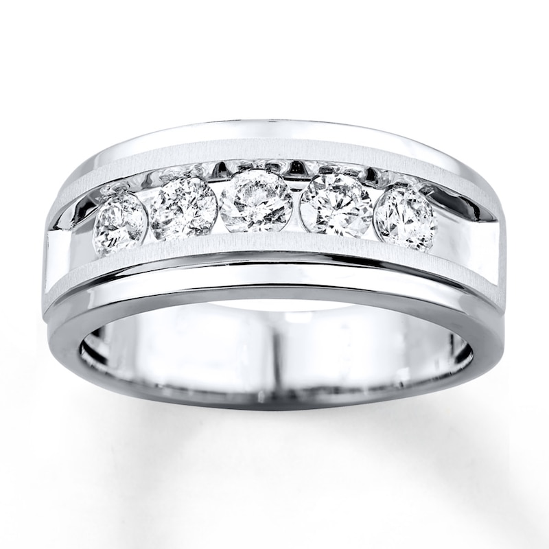 Main Image 1 of Previously Owned Men's Diamond Wedding Band 1 ct tw Round-cut 10K White Gold