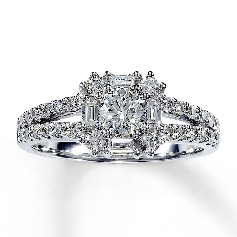 Previously Owned Diamond Engagement Ring 1 ct tw Round & Baguette-cut 14K White Gold - Size 3.25