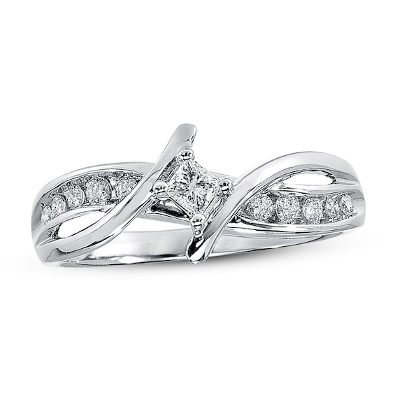 Previously Owned Diamond Promise Ring 1/4 ct tw Princess & Round-cut 10K White Gold - Size 4.25
