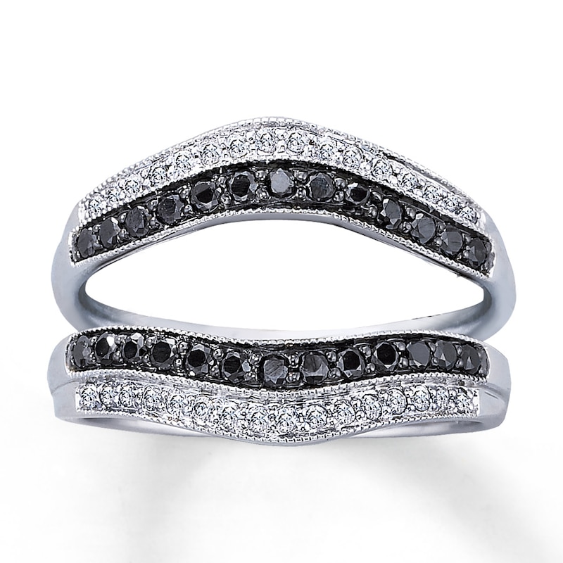 Main Image 1 of Previously Owned Diamond Enhancer Ring 1/2 ct tw Black & White Round-cut 14K White Gold - Size 3.75