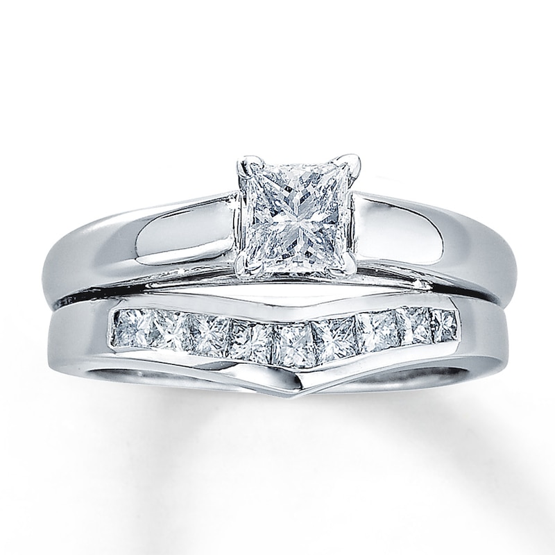 Main Image 4 of Previously Owned Diamond Enhancer Ring 3/8 ct tw Princess-Cut 14K White Gold - Size 4