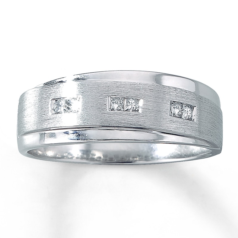 Main Image 1 of Previously Owned Men's Diamond Wedding Band 1/6 ct tw 10K White Gold - Size 7.25