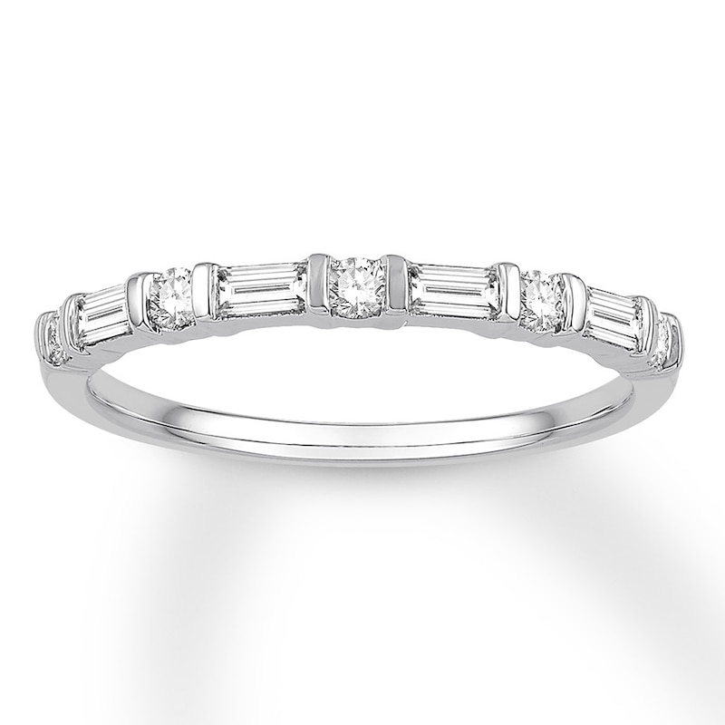 Main Image 1 of Previously Owned Diamond Anniversary Band 1/3 ct tw Baguette & Round-cut 14K White Gold - Size 4