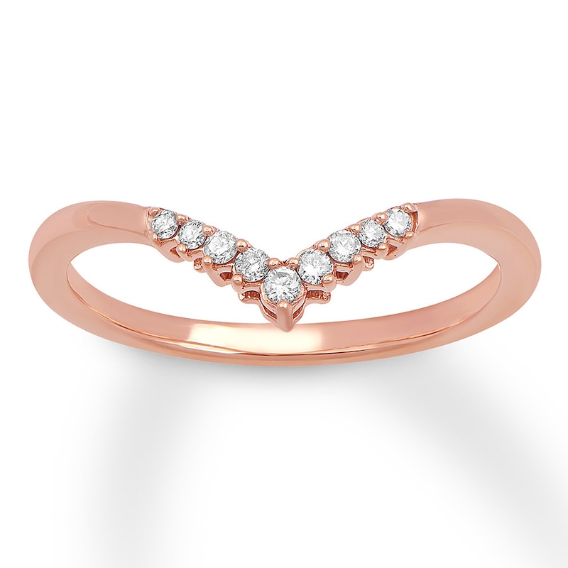 Main Image 1 of Previously Owned Diamond Chevron Ring 1/10 ct tw Round-cut 10K Rose Gold - Size 10.5