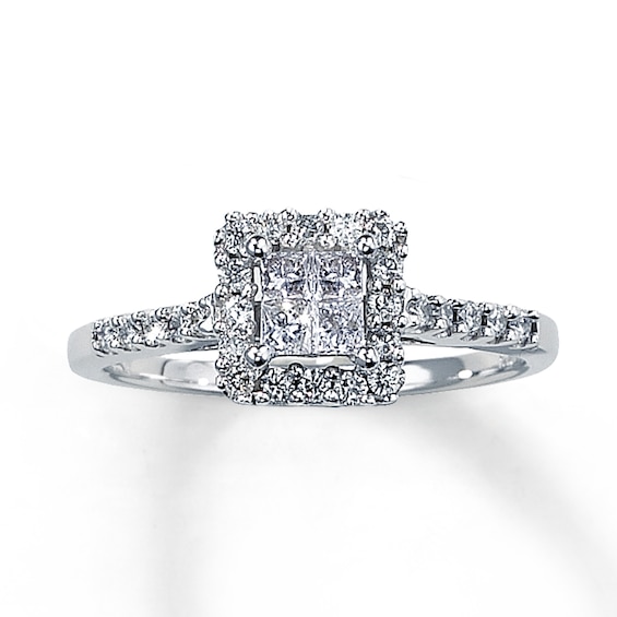 Previously Owned Diamond Engagement Ring 1/2 ct tw Princess & Round-cut 14K White Gold - Size 4