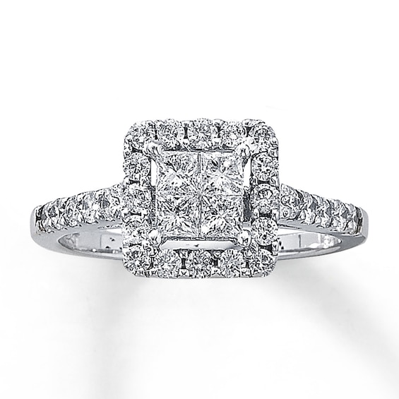 Previously Owned Diamond Engagement Ring 1 ct tw Princess & Round-cut Diamonds 14K White Gold - Size 9.25