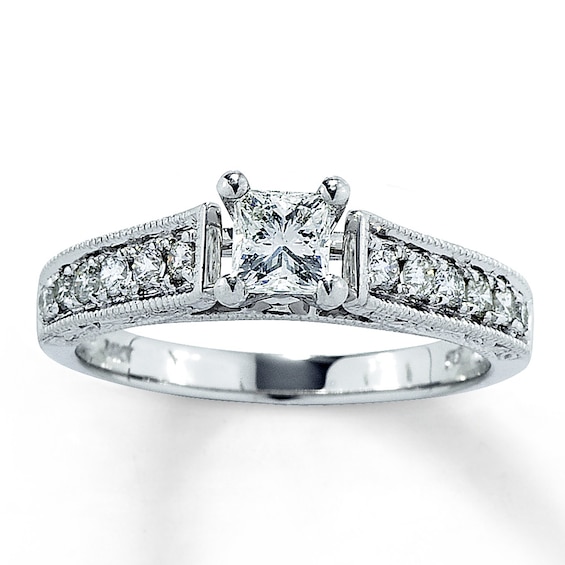 Previously Owned Diamond Engagement Ring 3/4 ct tw Princess & Round-cut 14K White Gold - Size 3.5
