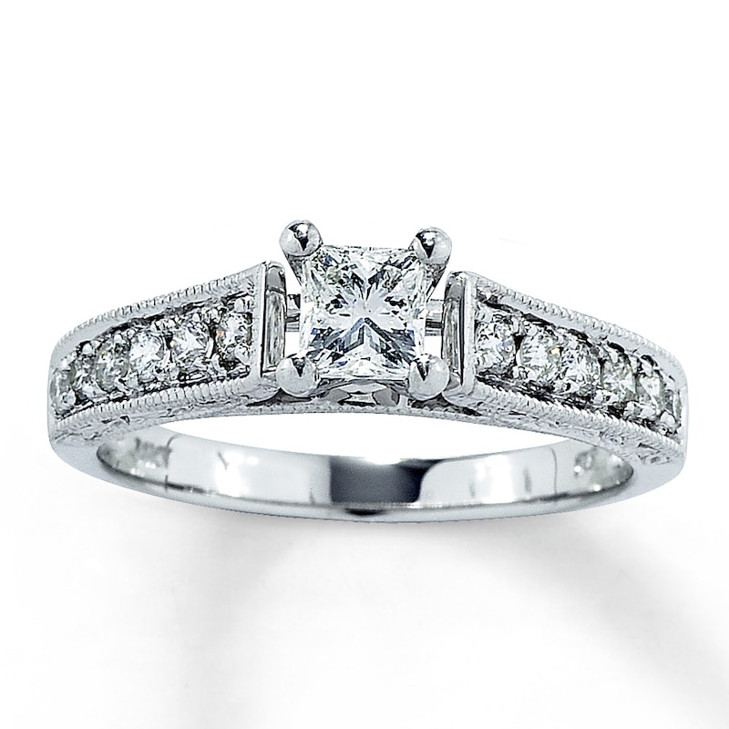 Previously Owned Diamond Engagement Ring 3/4 ct tw Princess & Round-cut 14K White Gold - Size 4