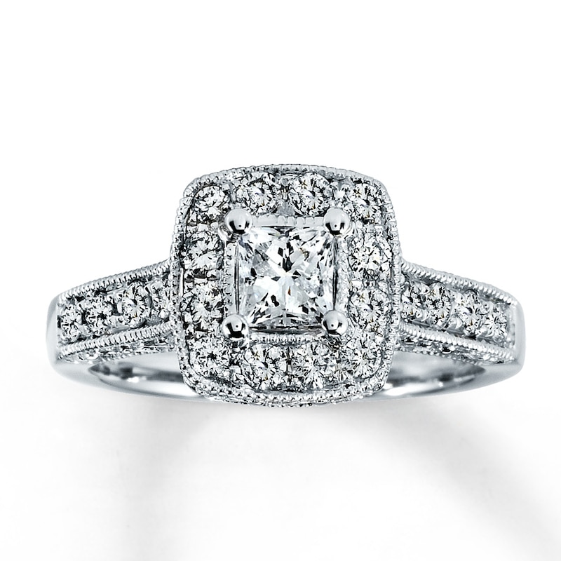 Previously Owned Diamond Engagement Ring 1 ct tw Princess & Round-cut 14K White Gold - Size 9.25