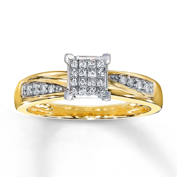 Previously Owned Engagement Ring / ct tw Princess & Round-cut Diamonds 10K Gold