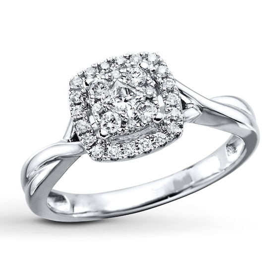 Previously Owned Diamond Engagement Ring 1/3 ct tw Princess & Round-cut 10K White Gold - Size 11.5