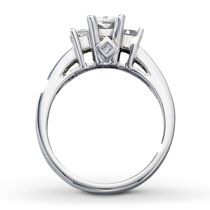 Main Image 2 of Previously Owned Three-Stone Diamond Engagement Ring 1 ct tw Princess-cut 14K White Gold - Size 3.75