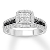 Thumbnail Image 1 of Previously Owned Black/White Diamond Engagement Ring 3/4 ct tw Princess & Round-cut 14K White Gold - Size 9.25