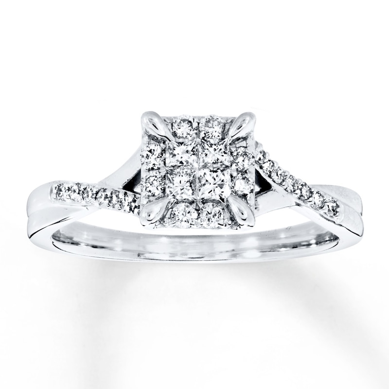 Main Image 1 of Previously Owned Engagement Ring 1/3 ct tw Princess & Round-cut Diamonds 10K White Gold - Size 9.5