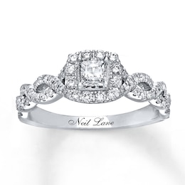 Previously Owned Neil Lane Engagement Ring 5/8 ct tw Princess & Round-cut 14K White Gold - Size 4