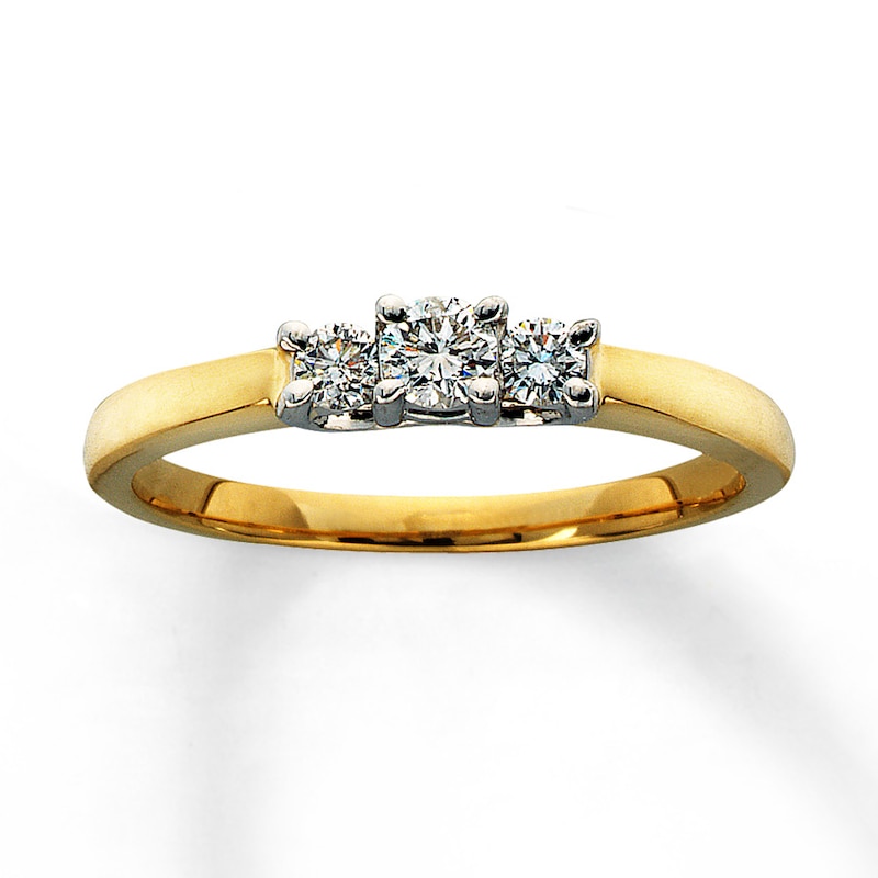 Previously Owned Three-Stone Diamond Engagement Ring 1/4 ct tw Round-cut 14K Yellow Gold - Size 2