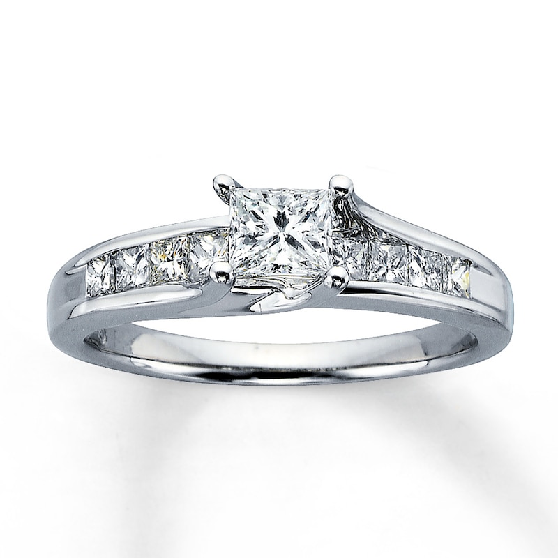 Previously Owned Diamond Engagement Ring 1 ct tw Princess & Round-cut 14K White Gold - Size 10.25