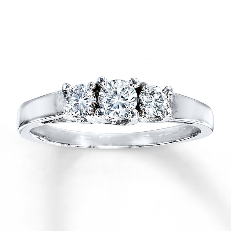 Previously Owned 3-Stone Diamond Engagement Ring 1/2 ct tw Round-cut 14K White Gold - Size 10.5
