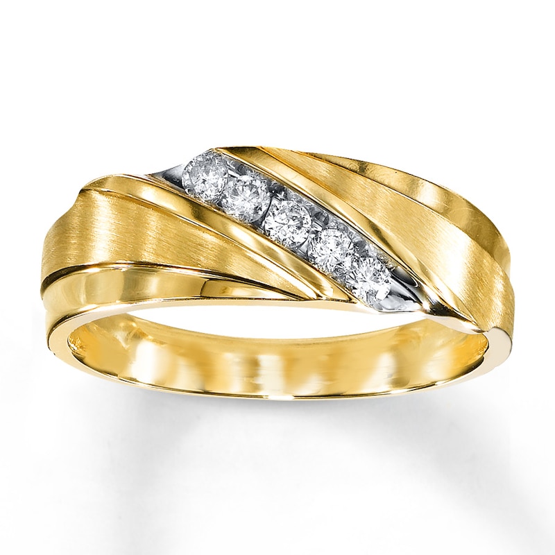 Previously Owned Men's Wedding Band 1/4 ct tw Round-cut Diamonds 10K Yellow Gold - Size 7.5