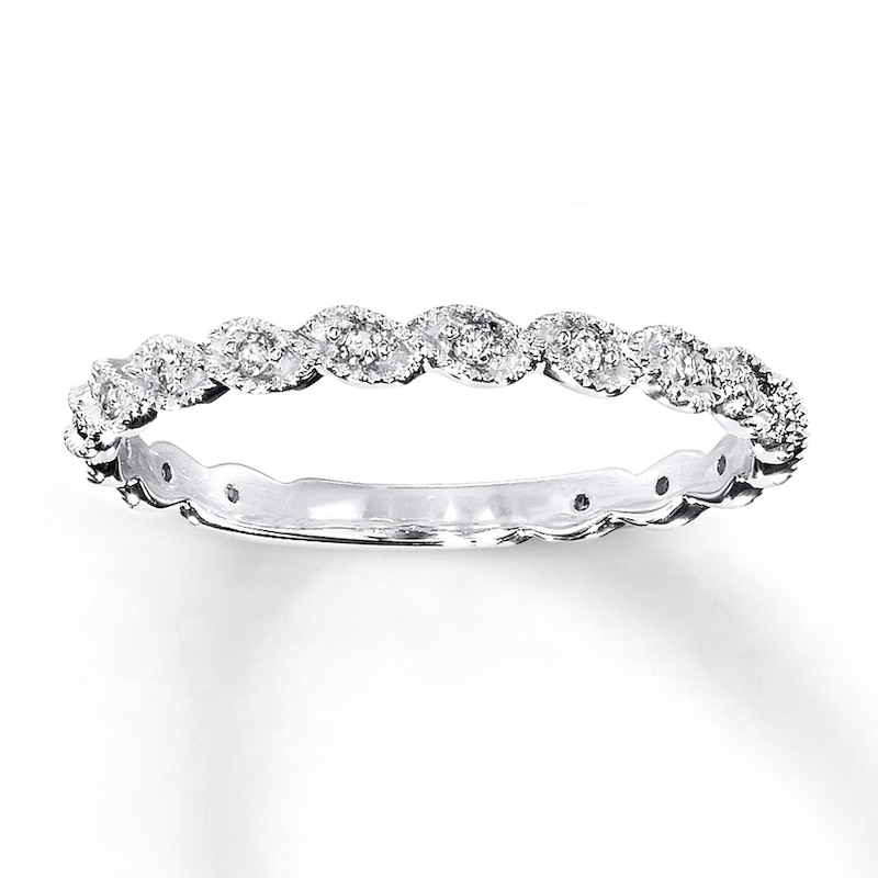 Main Image 1 of Previously Owned Diamond Anniversary Ring 1/10 ct tw Round-cut 14K White Gold - Size 9.5