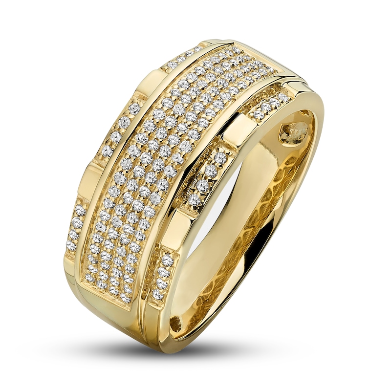 Main Image 4 of Previously Owned Men's Wedding Band 1/2 ct tw Round-cut Diamonds 10K Yellow Gold - Size 10