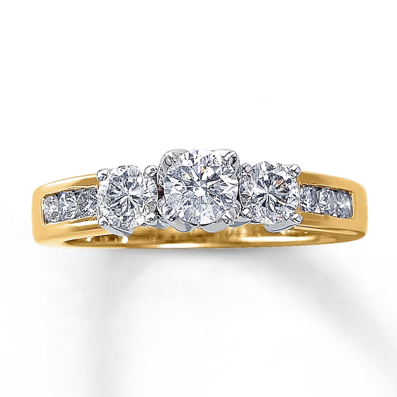 Previously Owned Three-Stone Diamond Ring 1 ct tw Round-cut  14K Yellow Gold - Size 4.5