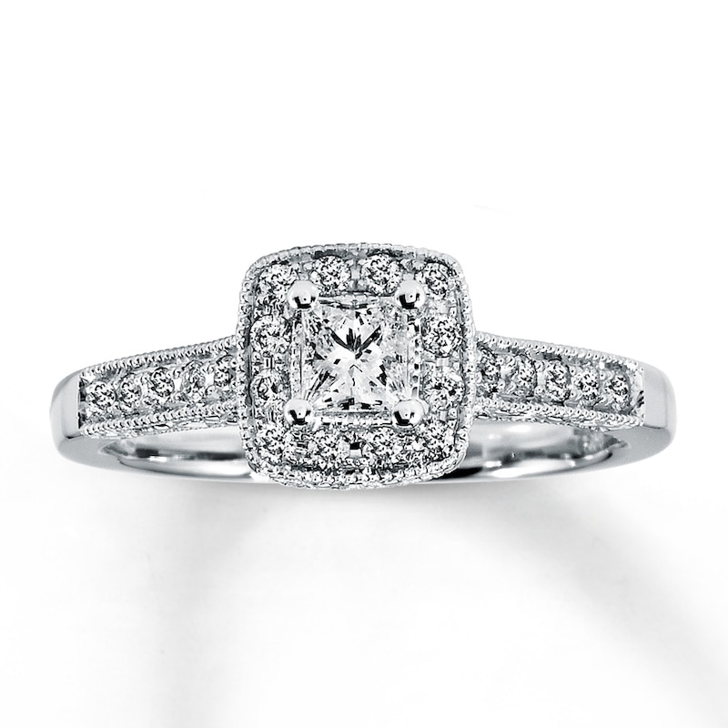 Previously Owned Diamond Engagement Ring 1/2 ct tw Princess & Round-cut 14K White Gold - Size 3.5