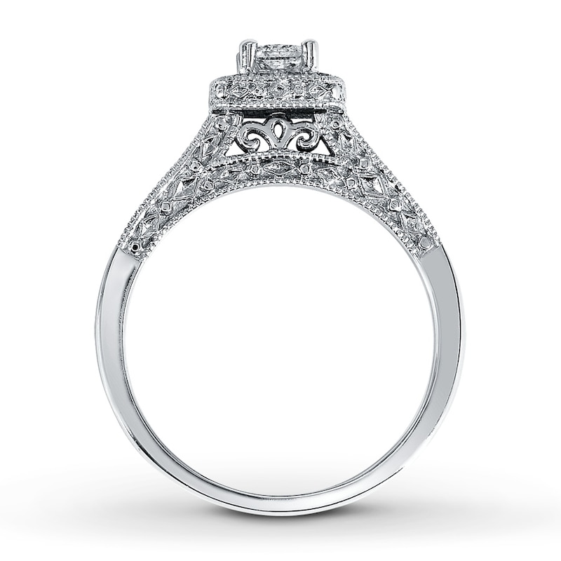 Previously Owned Diamond Engagement Ring 1/2 ct tw Princess & Round-cut 14K White Gold - Size 3.5