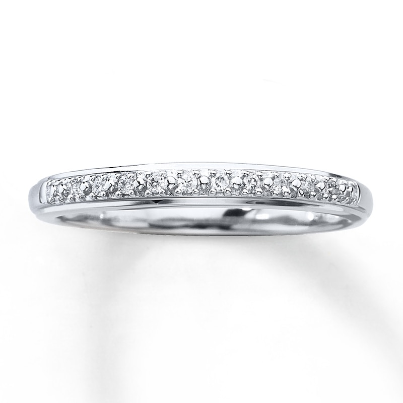 Main Image 1 of Previously Owned Diamond Accent Wedding Band Round-cut 10K White Gold - Size 3