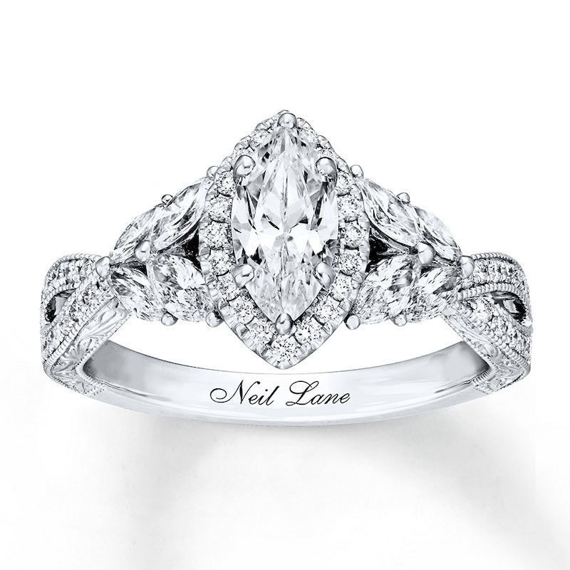 Previously Owned Neil Lane Engagement Ring 1-3/8 ct tw Marquise & Round-cut Diamonds 14K White Gold - Size 9.5