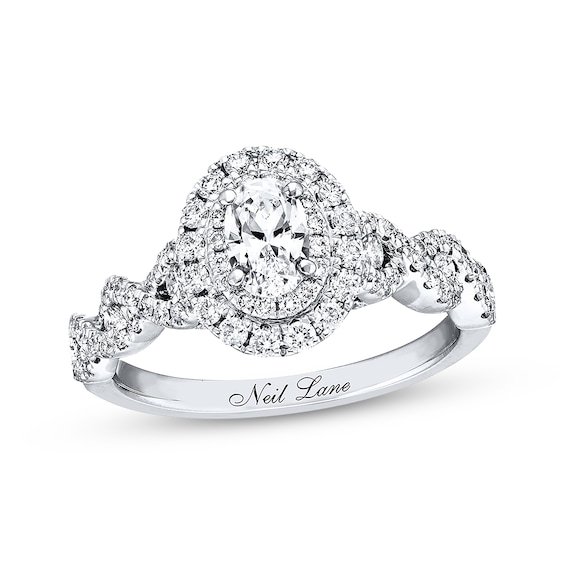 Previously Owned Neil Lane Diamond Engagement Ring 1-1/6 ct tw Oval & Round-cut 14K White Gold - Size 4.5