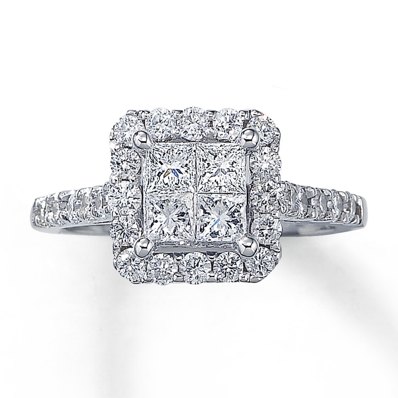 Previously Owned Diamond Engagement Ring 1-1/2 ct tw Princess & Round-cut 14K White Gold - Size 4