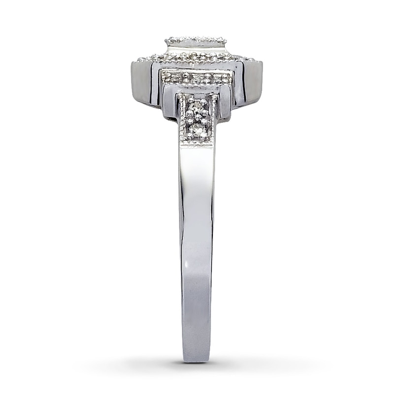 Main Image 3 of Previously Owned Ring 1/4 ct tw Princess & Round-cut Diamonds 10K White Gold - Size 4.25