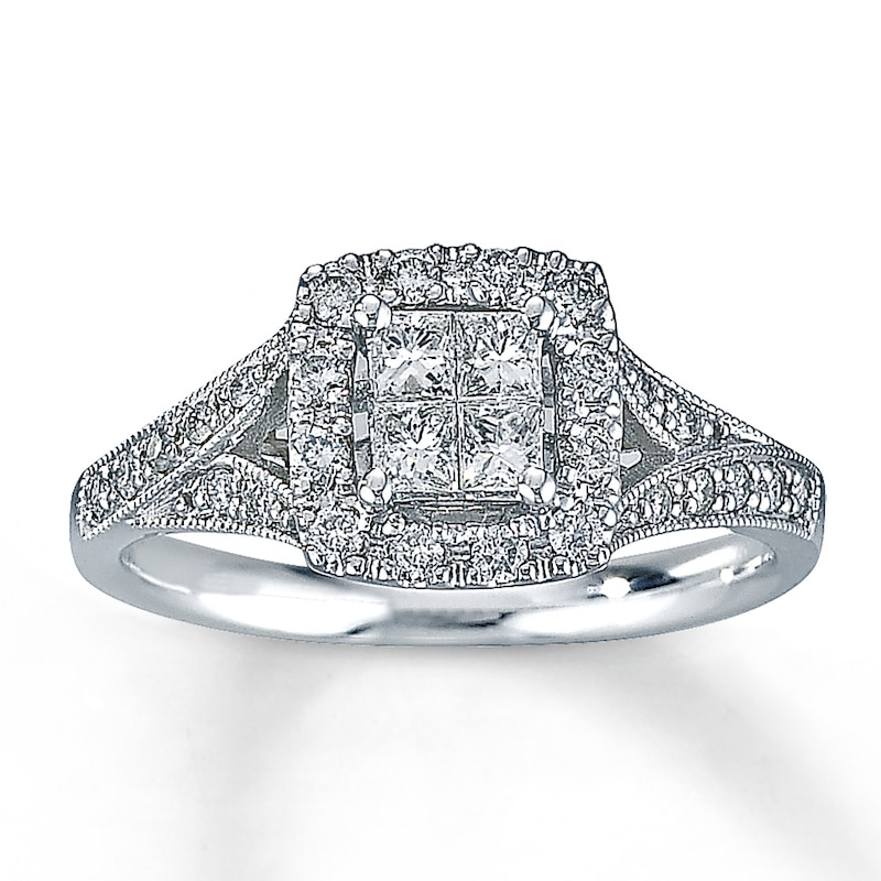 Previously Owned Diamond Engagement Ring 1/2 ct tw Princess & Round-cut Diamonds 14K White Gold - Size 9.5